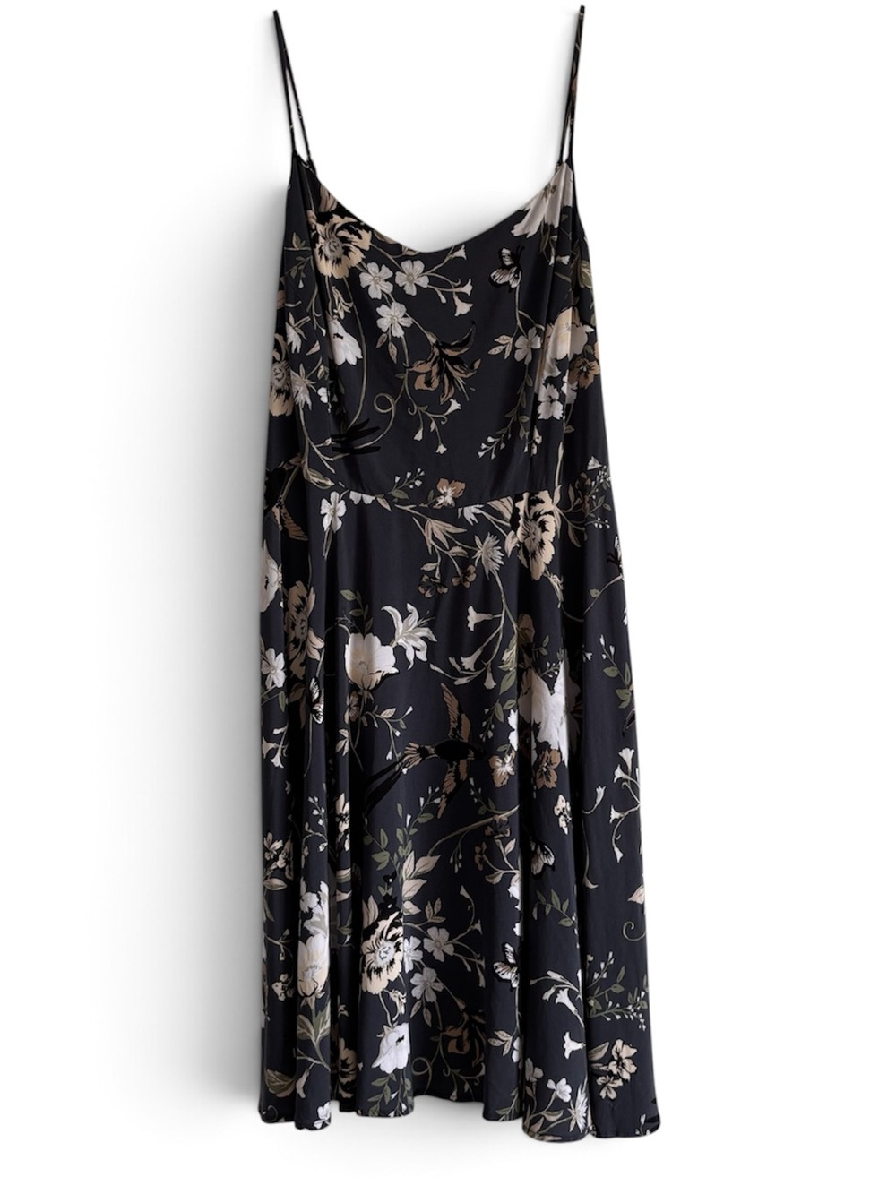 Old Navy Charcoal Grey Floral Midi Dress with Beige and White Blooms